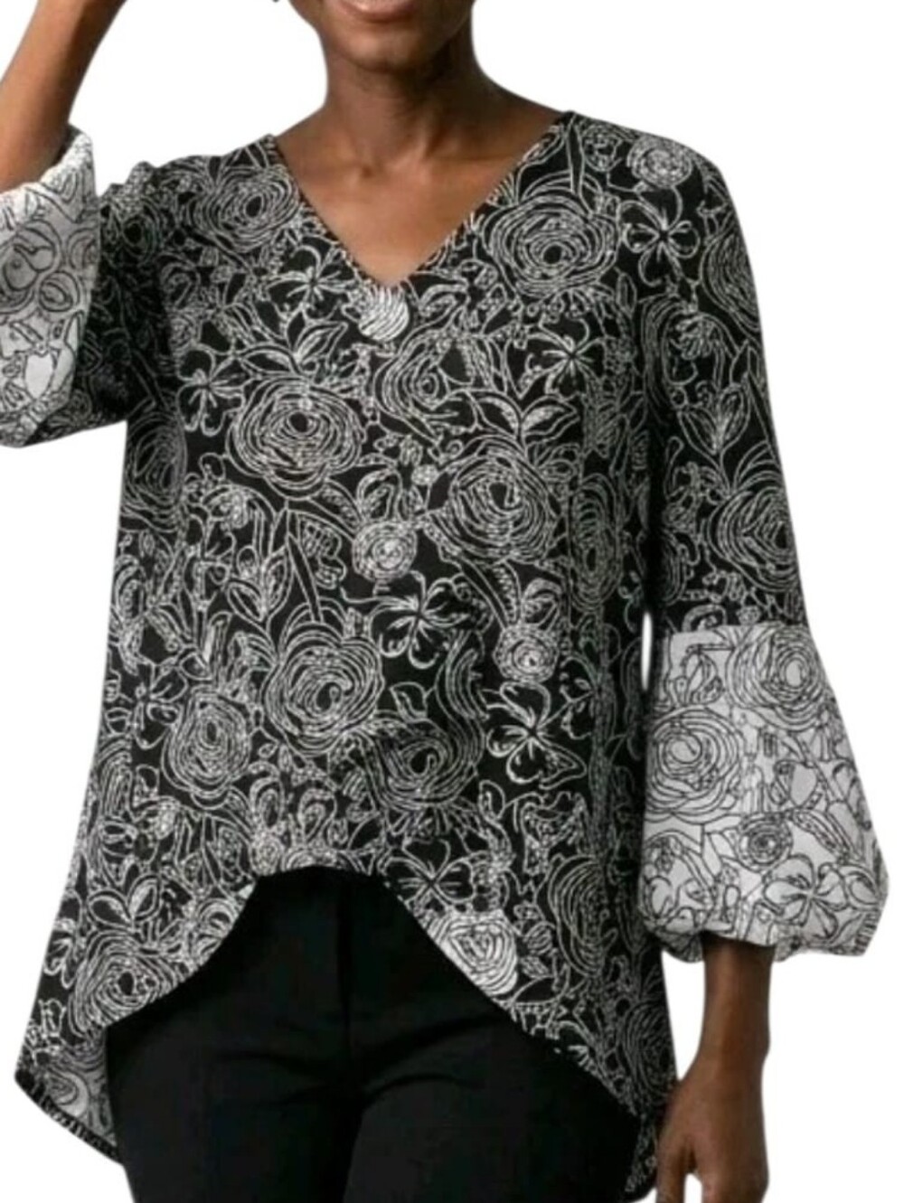 Joseph Ribkoff Jacket Womens 16 Black White Floral Asymmetrical NWT $226